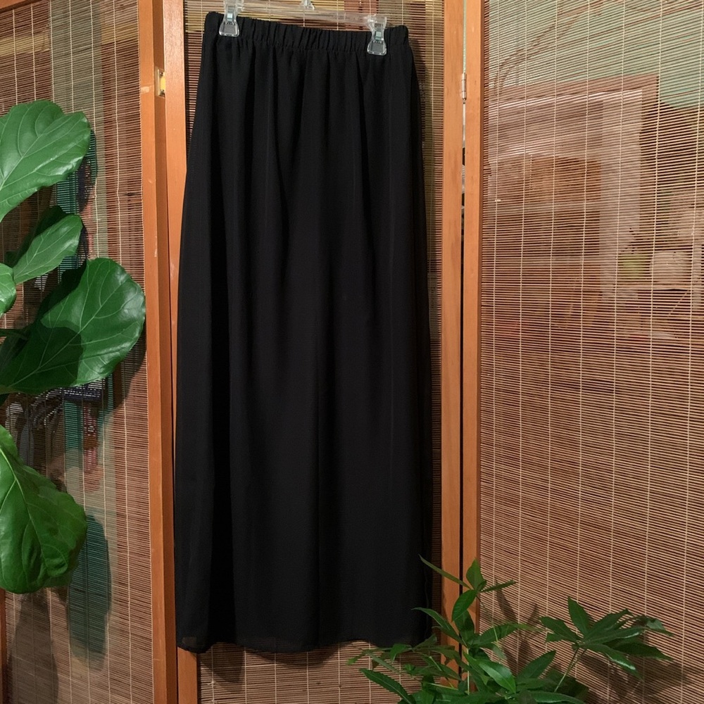 Xs black sheer maxi skirt with miniskirt underneath and slit